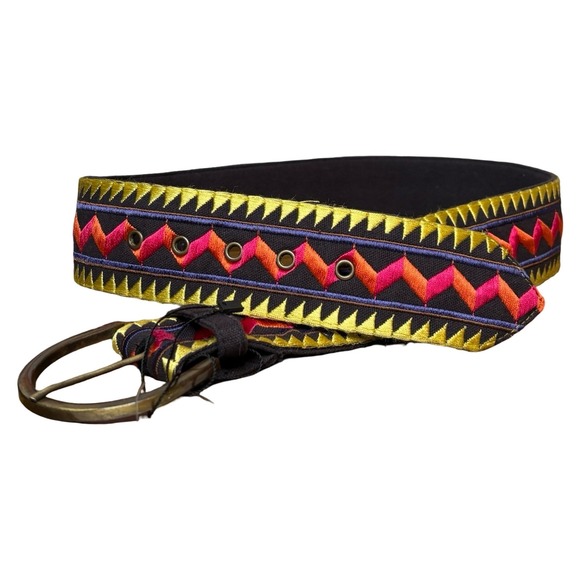 WYETH x Frida‎ Kahlo Embroidered Belt 30-34 Geometric Aztec Brass Buckle - Picture 2 of 5